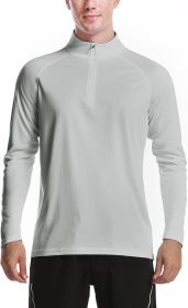Mens Zip Pullover UPF 50+ Sun Protection Long Sleeve Hiking Fishing Outdoors Performance T-Shirt (Color: Light Grey, size: large)