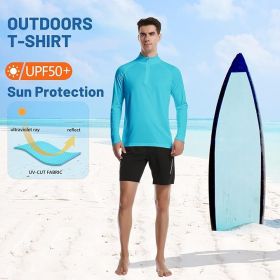 Mens Zip Pullover UPF 50+ Sun Protection Long Sleeve Hiking Fishing Outdoors Performance T-Shirt (Color: Blue, size: medium)