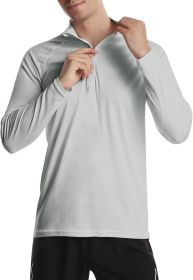 Mens Zip Pullover UPF 50+ Sun Protection Long Sleeve Hiking Fishing Outdoors Performance T-Shirt (Color: Light Grey, size: XX-Large)
