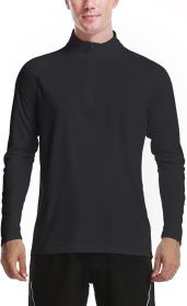 Mens Zip Pullover UPF 50+ Sun Protection Long Sleeve Hiking Fishing Outdoors Performance T-Shirt (Color: Black, size: large)