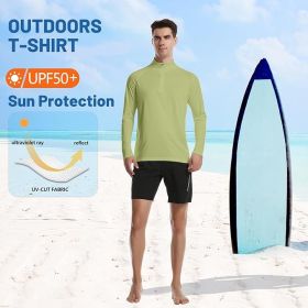 Mens Zip Pullover UPF 50+ Sun Protection Long Sleeve Hiking Fishing Outdoors Performance T-Shirt (Color: Light Green, size: X-Large)