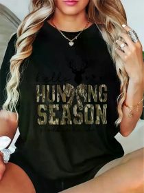 Hello Hunting Season Goodbye Husband Deer Women T-Shirt Women'S Men'S Graphic Tee Causal Tops (Color: Black, size: XXXL)