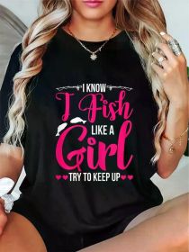 Women Fishing Shirt for Girls Fish Bass Fishing T-Shirt, Women'S Clothing (Color: Black, size: XL)