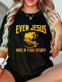 Fashion Tshirt Funny Jesus Fish Art For Men Women Fisherman Fisher Fishing T-Shirt (Color: Black, size: L)