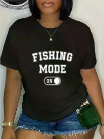 Fashion Tshirt Fishing Mode On Funny Fisher Gift Fisherman Dad Angling T-Shirt (Color: Black, size: L)