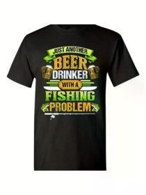 Playful Humor | Funny "Beer Drinker with a Fishing Problem" Men's T-Shirt - Comfortable Cotton, Short Sleeve (Color: Black, size: XXL)