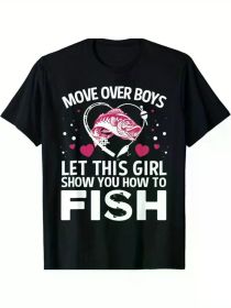 Funny Fishing Art for Girls Women Fishing Lover Fisherwoman T-Shirt (Color: Black, size: XXXL)