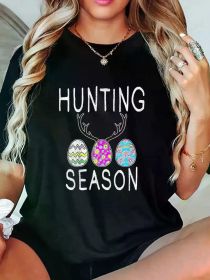 Easter Women'S T-Shirts Hunting Season Eggs Deer Funny Easter Day Egg Hunt Hunter T-Shirt Print Women'S T-shirt (Color: Black, size: L)