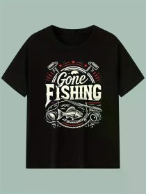 Went Fishing High-Quality Cotton T-Shirt, Creative, Versatile for All Seasons, Durable Knit, Perfect for New Year (Color: Black, size: XL)