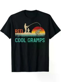 Mens Reel Cool Gramps Vintage Retro Fishing Father's Day T-Shirt, 100% Cotton, Halloween Thanksgiving Christmas Gift (Color: Black, size: S)