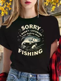 Teediy Thinking about FISHING Teediy Women'S Pure T-Shirt with Comfortable Fit (Color: Black, size: S)