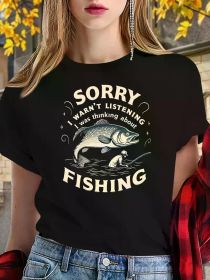 Teediy Thinking about FISHING Teediy Women'S Pure T-Shirt with Comfortable Fit (Color: Black, size: L)