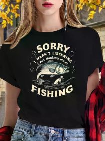 Teediy Thinking about FISHING Teediy Women'S Pure T-Shirt with Comfortable Fit (Color: Black, size: XXXL)