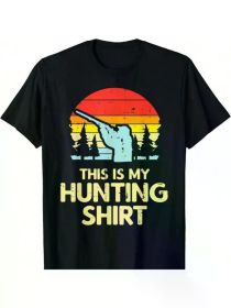 Men's Retro Deer Hunter Sunset T-Shirt - "This Is My Hunting Shirt" Graphic, 100% Cotton, (Color: Black, size: M)