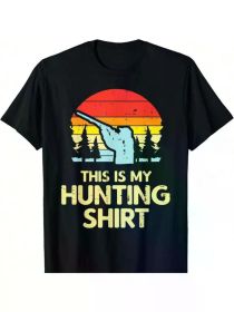 Men's Retro Deer Hunter Sunset T-Shirt - "This Is My Hunting Shirt" Graphic, 100% Cotton, (Color: Black, size: XL)
