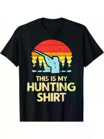 Men's Retro Deer Hunter Sunset T-Shirt - "This Is My Hunting Shirt" Graphic, 100% Cotton, (Color: Black, size: XXL)