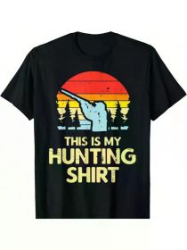 Men's Retro Deer Hunter Sunset T-Shirt - "This Is My Hunting Shirt" Graphic, 100% Cotton, (Color: Black, size: S)
