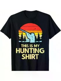 Men's Retro Deer Hunter Sunset T-Shirt - "This Is My Hunting Shirt" Graphic, 100% Cotton, (Color: Black, size: XXXL)
