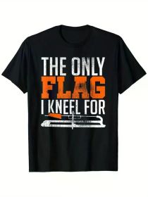 Patriotic "The Only Flag I Kneel for" Ice Fishing T-Shirt - 100% Cotton, Heavyweight, Black Crewneck, S-XXXL (Color: Black, size: M)