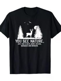 Gifts For Hunters Men, You See Nature Funny Deer Hunting T-Shirt220g (Color: Black, size: L)
