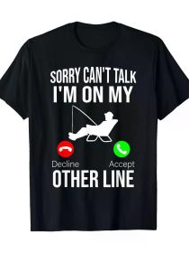 Funny "Sorry Can't Talk, I'm Fishing" Men's T-Shirt - 100% Cotton, Short Sleeve, Crew Neck in Black with Humorous Bass Fishing Graphic (Color: Black, size: XXL)