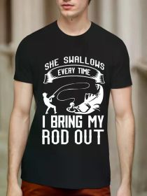 Funny fishing gifts, men's ice fishing father's day fisherman t-shirt (Color: Black, size: XXXL)