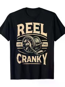 Outdoor men's clothing, funny quirky fishing reels word game t-shirts, humorous fisherman t-shirts, men's t-shirts (Color: Black, size: XXL)