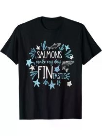 Salmon Fishing Shirts, Fishermen Fishing, Salmon T-Shirts Christmas Gifts, Christmas Pajamas, Multi-Purpose Shirts, Short-Sleeved Tops (Color: Black, size: S)