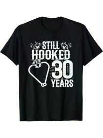Married 30 Years Fishing Couple Anniversary T-Shirt - 100% Cotton Crew Neck Tee with "Still Hooked After 30 Years" (Color: Black, size: XXL)
